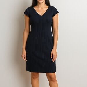 Talbots Sheath Dress 10 Pinstripe‎ Wool Blend Cap Sleeve V-Neck Career Office